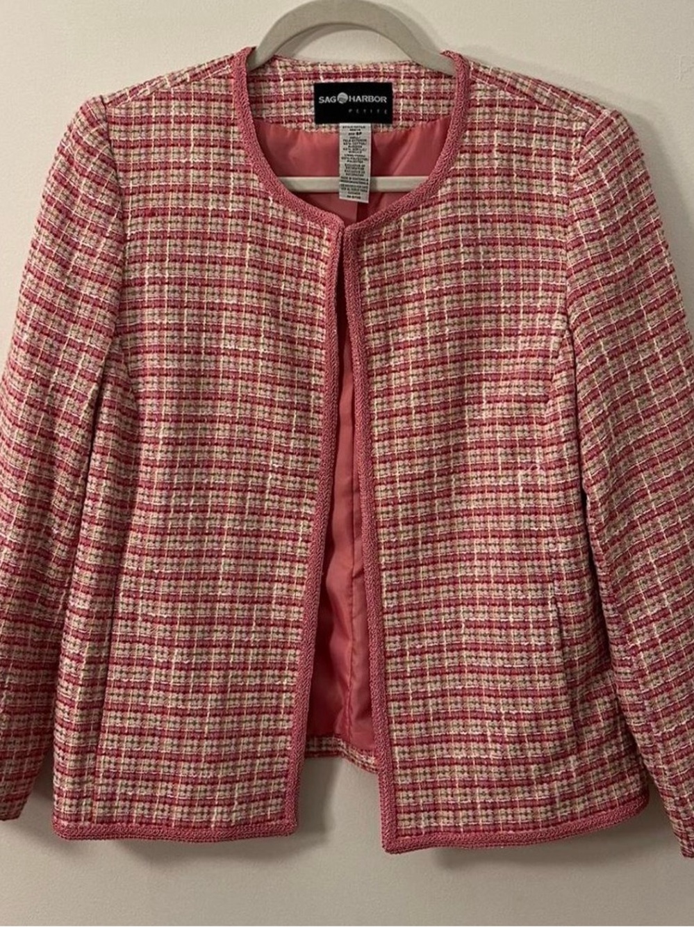 Vintage Women’s Pink Tweed Collarless Blazer Size 8P